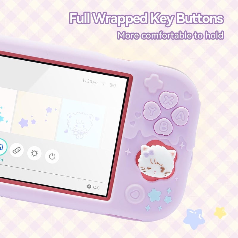 GEEKSHARE Silicone Protective Shell Compatible with Switch Lite, Sweet Soft Ice Cream Cover Case for Switch Lite with 2 Thumb Grip Caps - Purple Mikko - Image 2